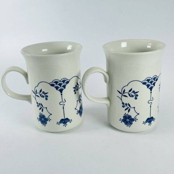 2 Churchill Finlandia White Blue Floral Flared Mouth Coffee Mug Made in England - Picture 1 of 13